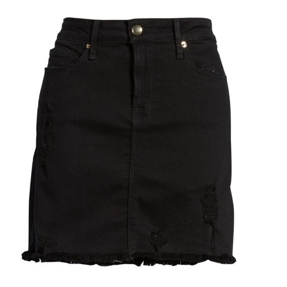 Good American Black Distressed Raw Hem Denim Mini Skirt - Picture 6 of 7
